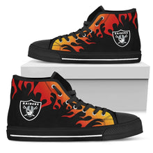 Load image into Gallery viewer, Fire Burning Fierce Strong Logo Oakland Raiders High Top Shoes