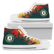 Load image into Gallery viewer, Fire Burning Fierce Strong Logo Oakland Athletics High Top Shoes