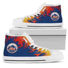 Load image into Gallery viewer, Fire Burning Fierce Strong Logo New York Mets High Top Shoes