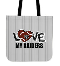 Load image into Gallery viewer, Love My Oakland Raiders Vertical Stripes Pattern Tote Bags