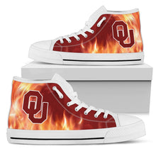 Load image into Gallery viewer, Fighting Like Fire Oklahoma Sooners High Top Shoes