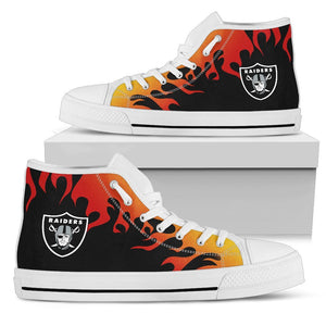 Fire Burning Fierce Strong Logo Oakland Raiders High Top Shoes