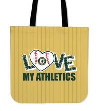 Load image into Gallery viewer, Love My Oakland Athletics Vertical Stripes Pattern Tote Bags