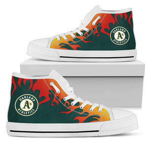 Fire Burning Fierce Strong Logo Oakland Athletics High Top Shoes