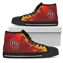 Load image into Gallery viewer, Fire Burning Fierce Strong Logo Oklahoma Sooners High Top Shoes