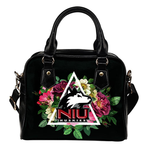 Floral Rose Valentine Logo Northern Illinois Huskies Shoulder Handbags