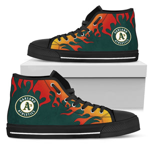 Fire Burning Fierce Strong Logo Oakland Athletics High Top Shoes