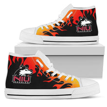 Load image into Gallery viewer, Fire Burning Fierce Strong Logo Northern Illinois Huskies High Top Shoes