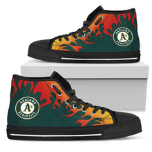 Load image into Gallery viewer, Fire Burning Fierce Strong Logo Oakland Athletics High Top Shoes