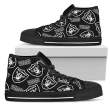 Load image into Gallery viewer, Script Logo Pattern Oakland Raiders High Top Shoes