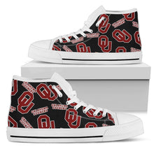 Load image into Gallery viewer, Script Logo Pattern Oklahoma Sooners High Top Shoes