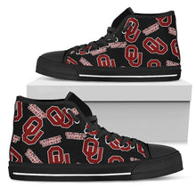 Load image into Gallery viewer, Script Logo Pattern Oklahoma Sooners High Top Shoes