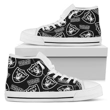 Load image into Gallery viewer, Script Logo Pattern Oakland Raiders High Top Shoes
