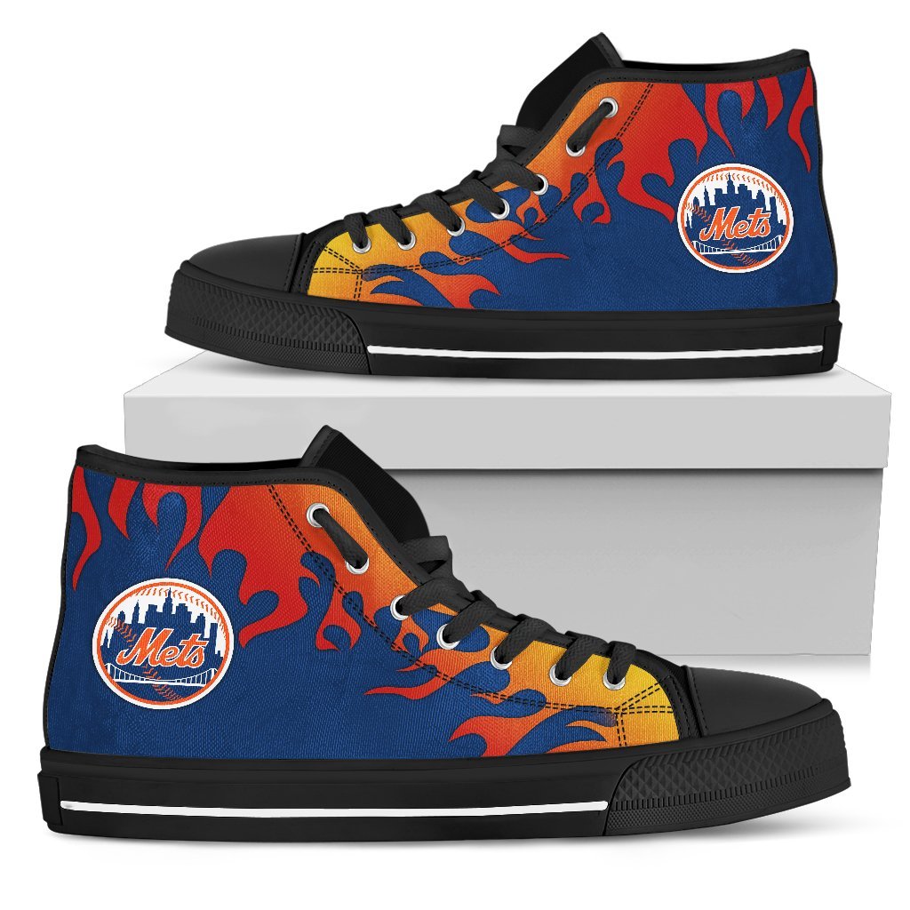 Fire Burning Fierce Strong Logo New York Mets High Top Shoes